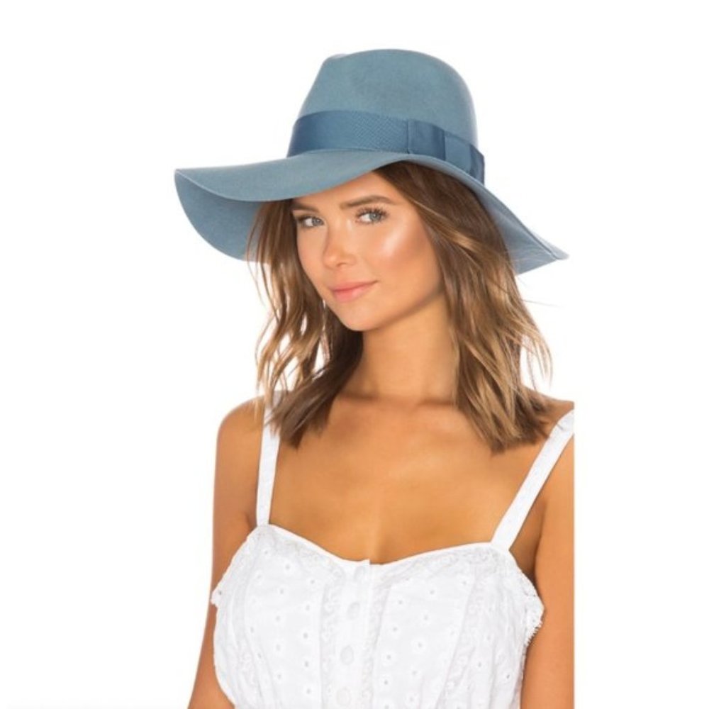 Brixton Piper Hat Smoke Blue Wool Hat Ribbon Bow XS